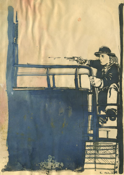 1981_art_pistolero à l'échelle